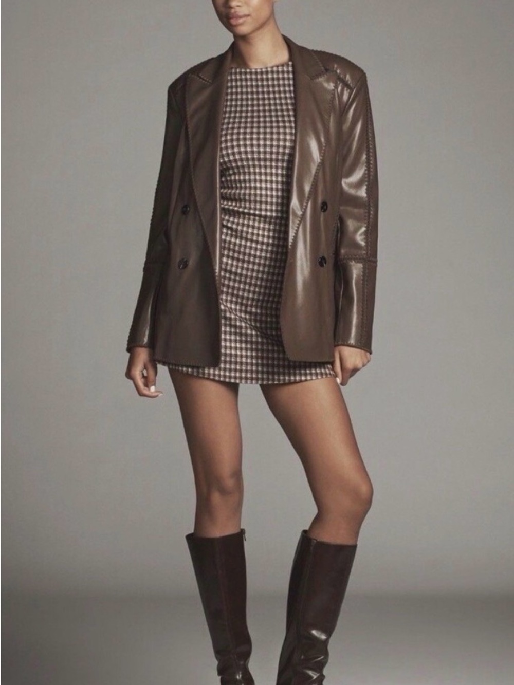 NWT Anthropologie Faux Leather Crochet Stitch Blazer Brown XXS - Picture 2 of 16